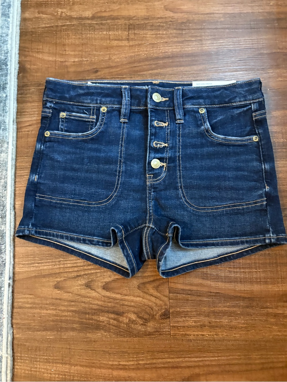 American Eagle high rise shortie Outfitters Dark Blue Button-Front Denim Shorts